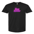 Hug Monster "Retro Bubble" (Pink and Purple) T-Shirt - Positive Message Graphic Tee in Black – Front View