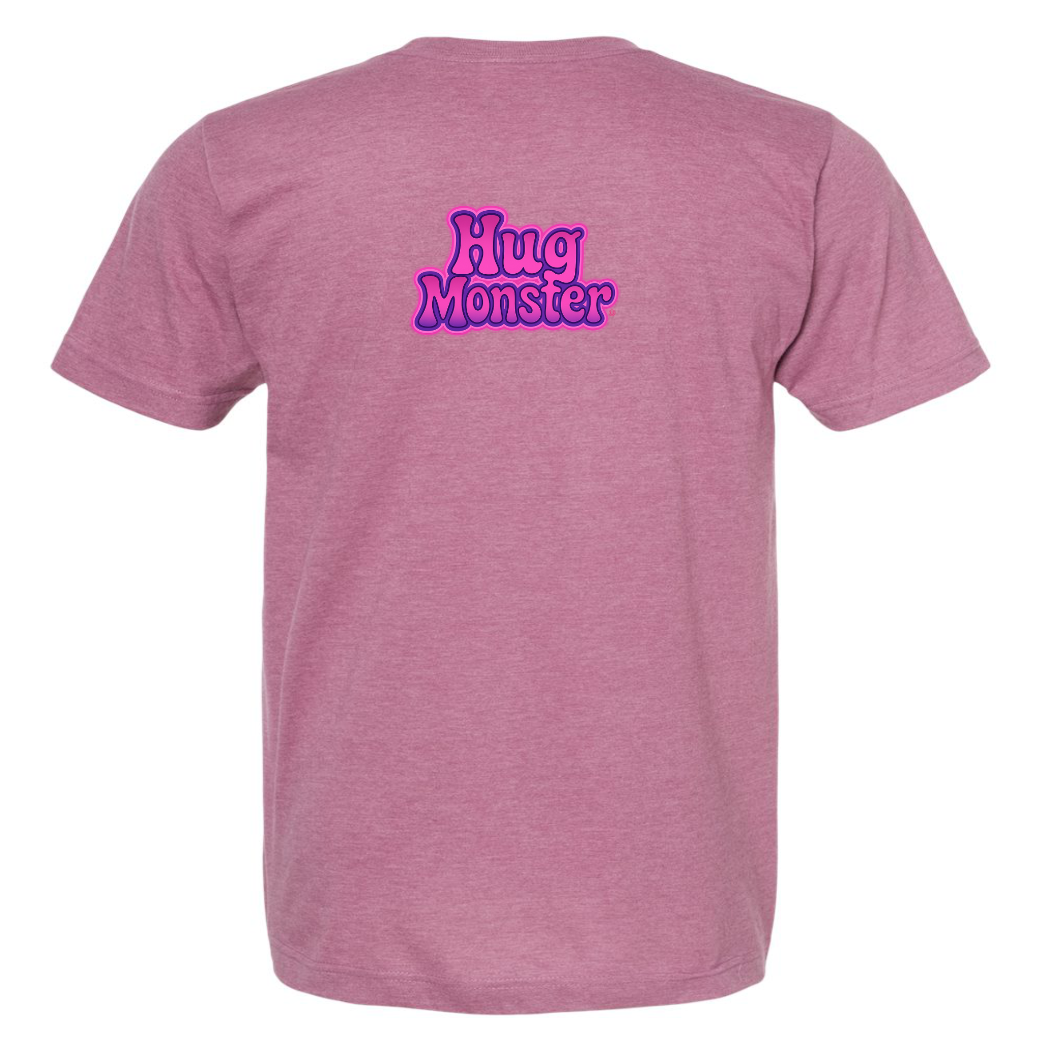 Hug Monster "Retro Bubble" (Pink and Purple) T-Shirt - Positive Message Graphic Tee in Heather Dusty Rose Pink – Back View