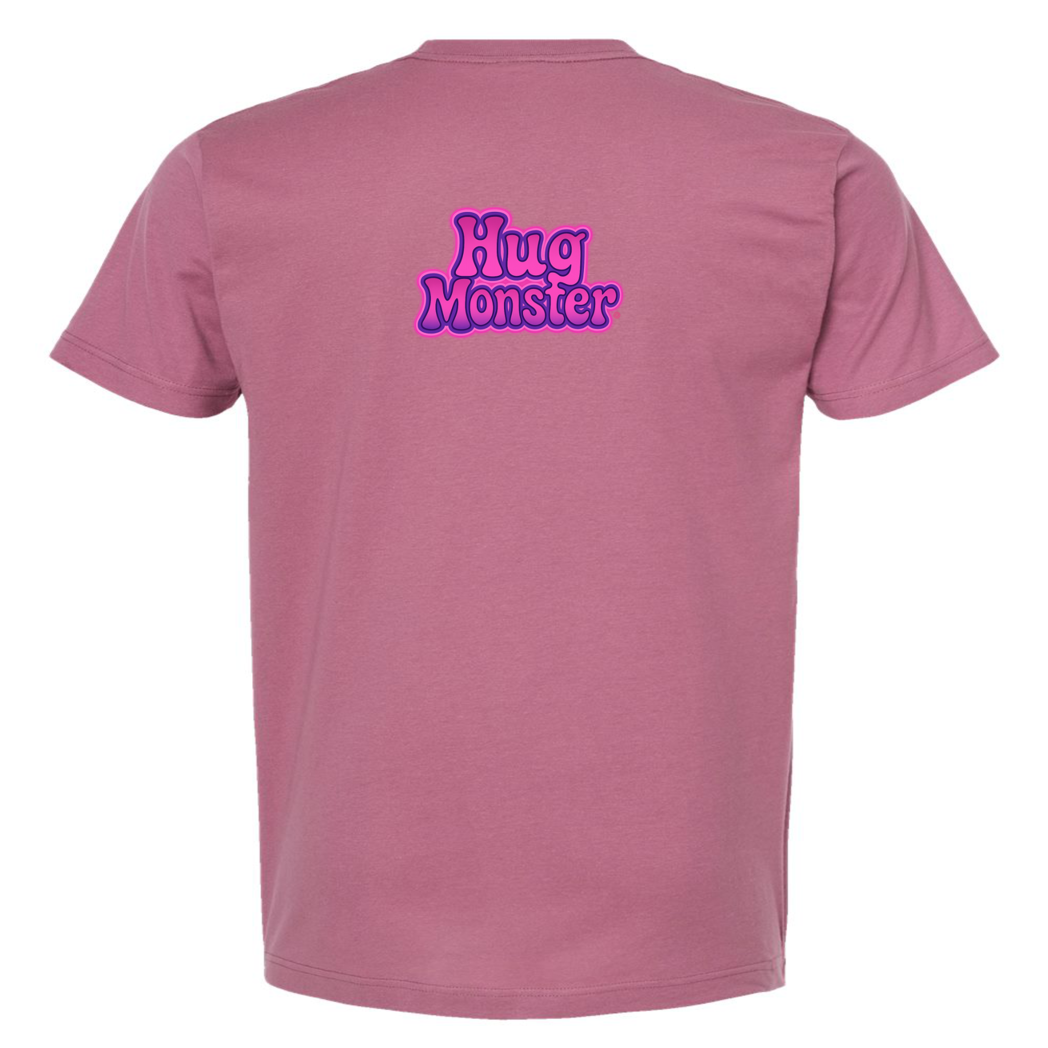 Hug Monster "Retro Bubble" (Pink and Purple) T-Shirt - Positive Message Graphic Tee in Soft Dusty Rose Pink – Back View