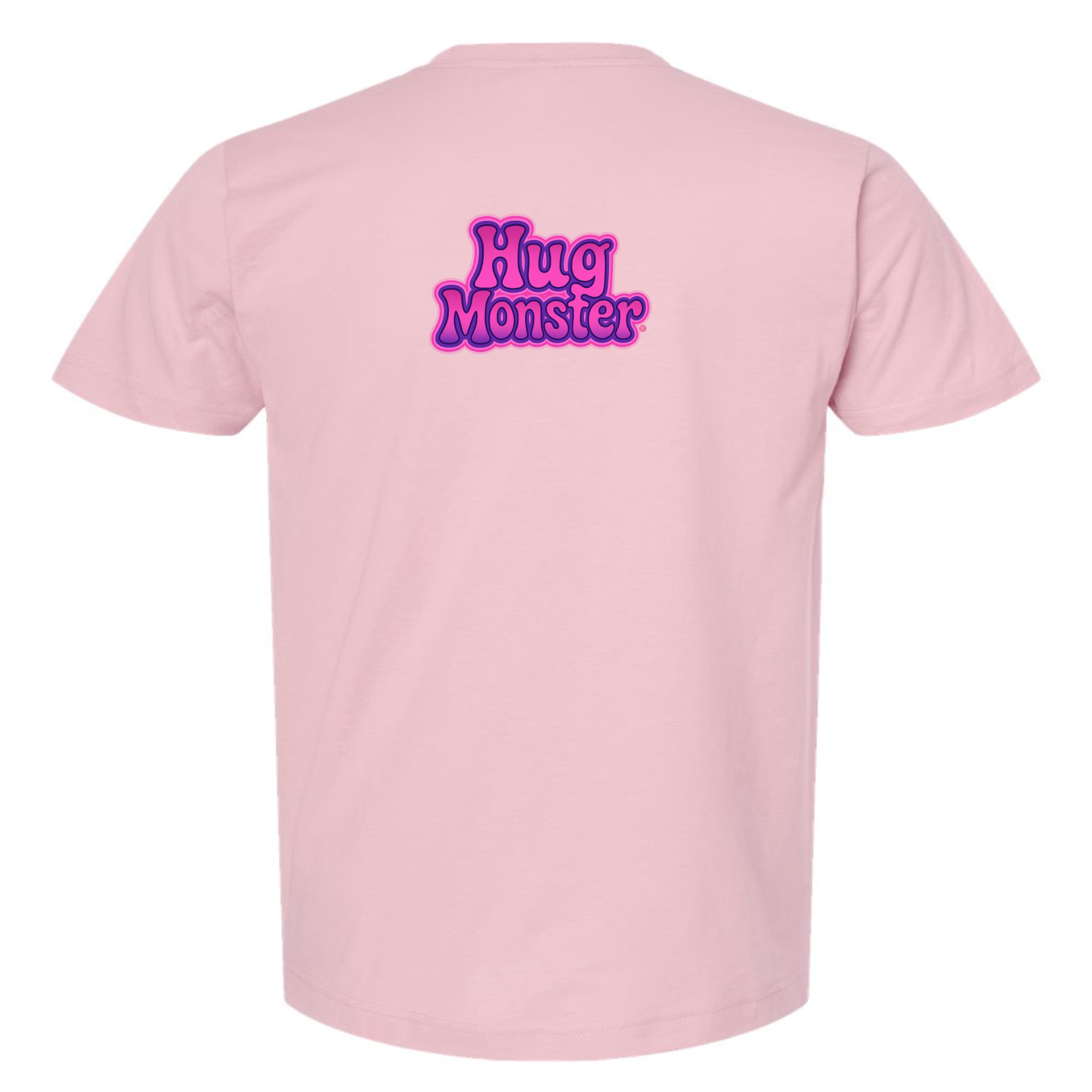 Hug Monster "Retro Bubble" (Pink and Purple) T-Shirt - Positive Message Graphic Tee in Soft Pink – Back View