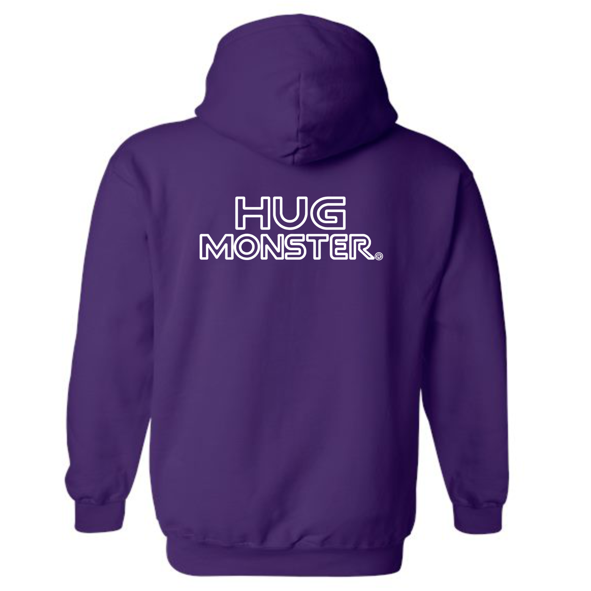 Hug Monster Retro Grid White Outline graphic hoodie in Purple cozy fleece positive message sweatshirt