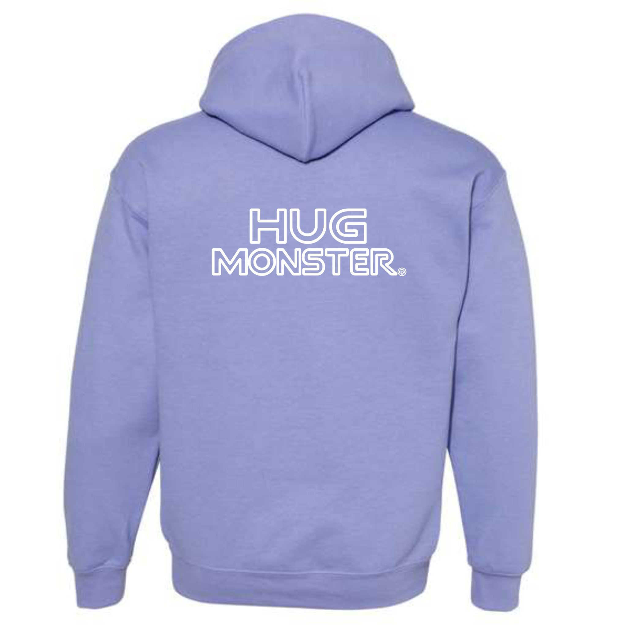 Hug Monster Retro Grid White Outline graphic hoodie in Violet cozy fleece positive message sweatshirt