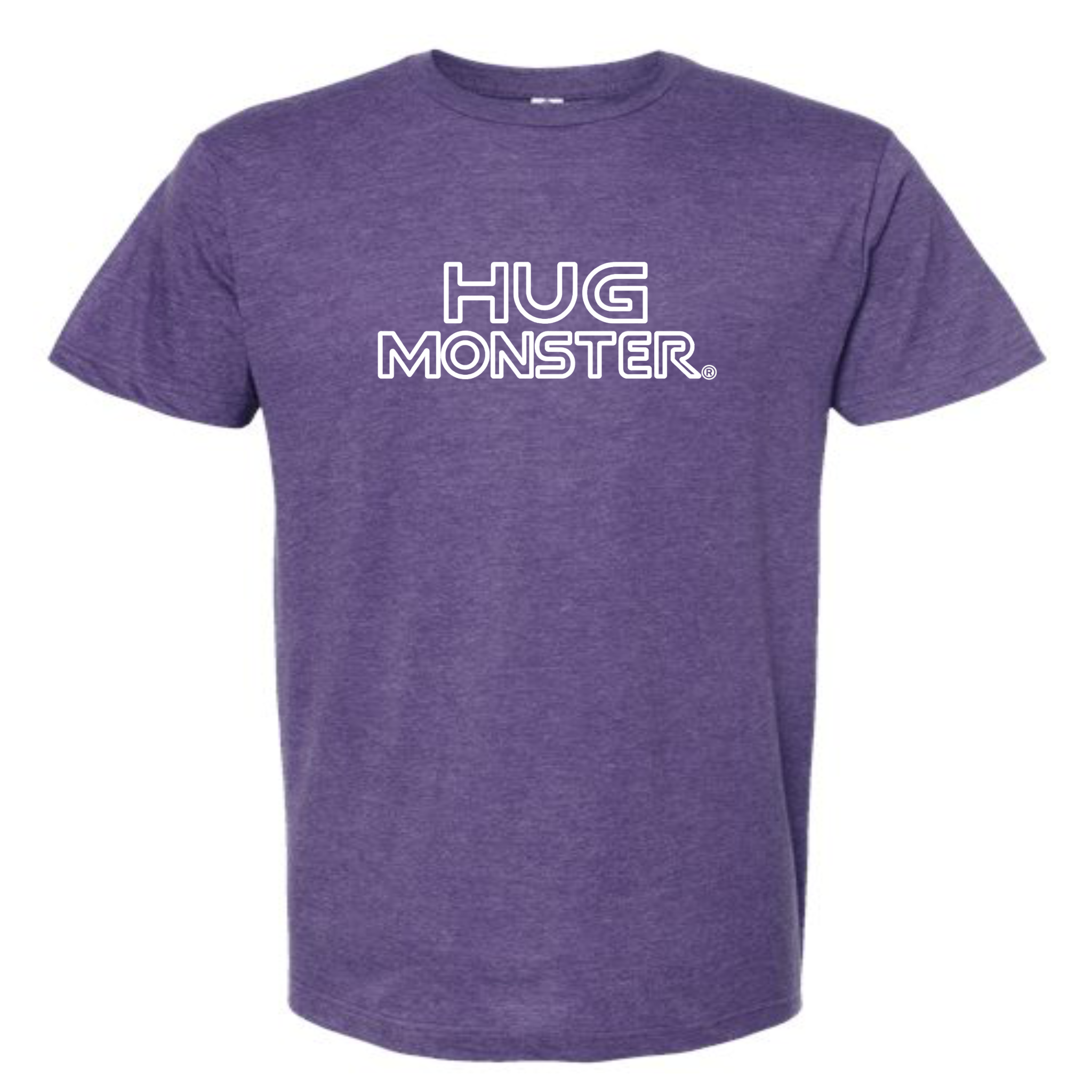 Hug Monster Retro Grid White Outline T-Shirt - Positive Message Graphic Tee in Heather Purple – Front View