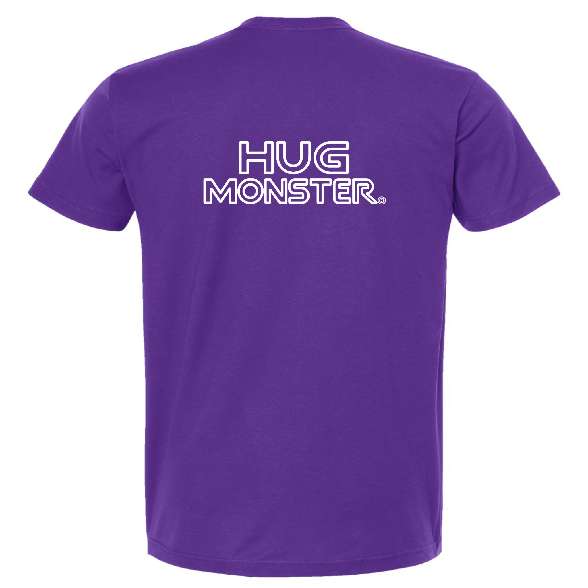 Hug Monster Retro Grid White Outline T-Shirt - Positive Message Graphic Tee in Purple – Back View