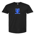 Hug Monster Tiny Retro Monster Hugs (Blue Logo)  T-Shirt - Positive Message Graphic Tee in Black – Front View