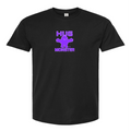 Hug Monster Tiny Retro Monster Hugs (Purple Logo) T-Shirt - Positive Message Graphic Tee in Black – Front View