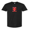 Hug Monster Tiny Retro Monster Hugs (Red Logo) T-Shirt - Positive Message Graphic Tee in Black – Front View