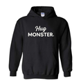 Hug Monster White Split Script graphic hoodie in Black cozy fleece positive message sweatshirt