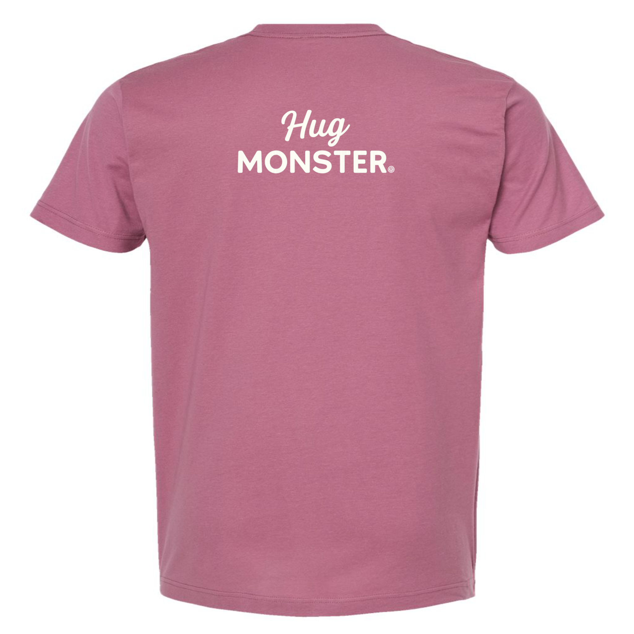 Hug Monster White Split Script T-Shirt - Positive Message Graphic Tee in Soft Dusty Rose Pink – Back View