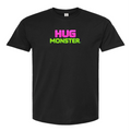 Hug Monster Neon Stacked T-Shirt - Positive Message Graphic Tee in Black – Front View