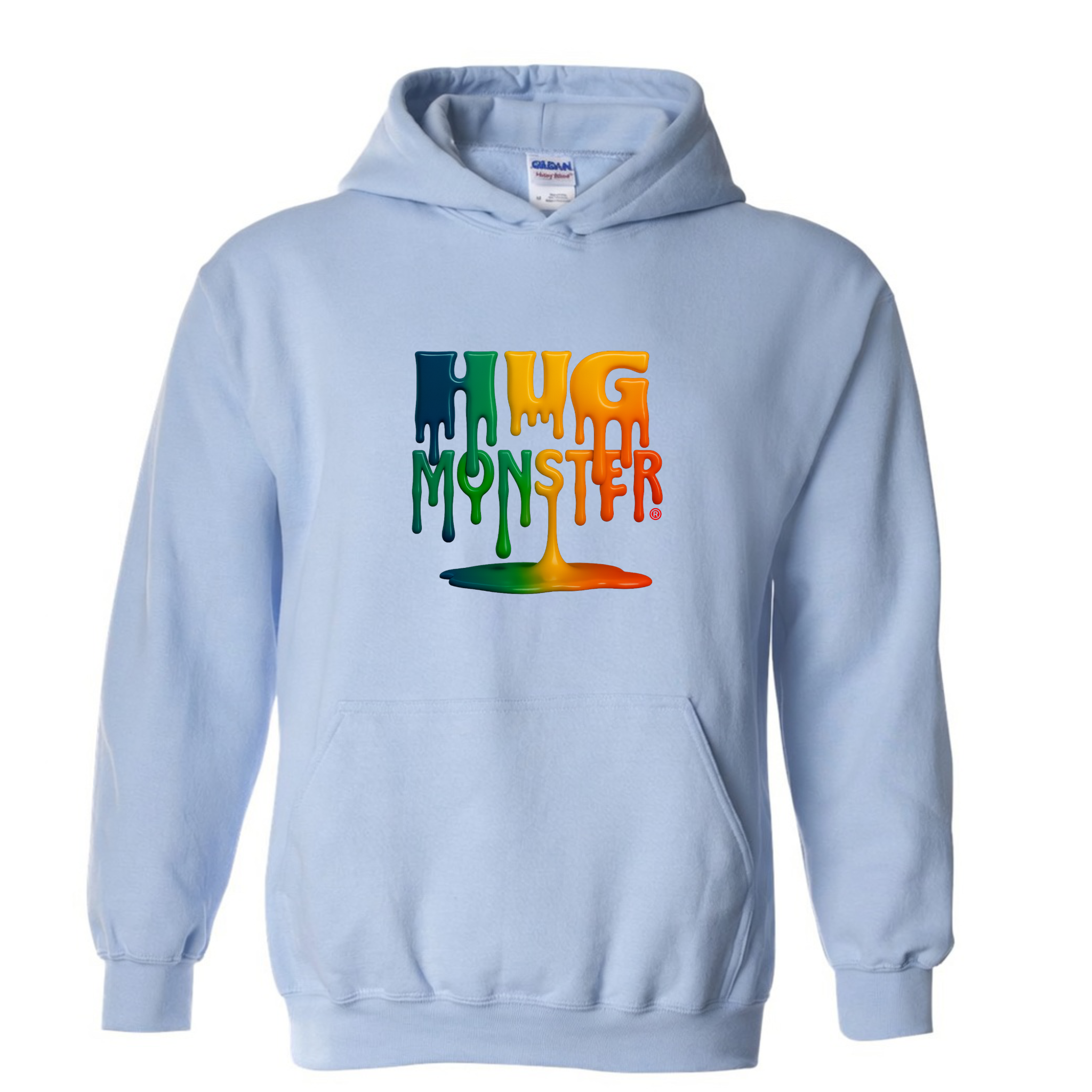 Hug Monster Dripping Paint Puddle Hoodie - Positive Message Graphic Hoodie | Cozy 50/50 Cotton Fleece Healing & Inspirational Clothing